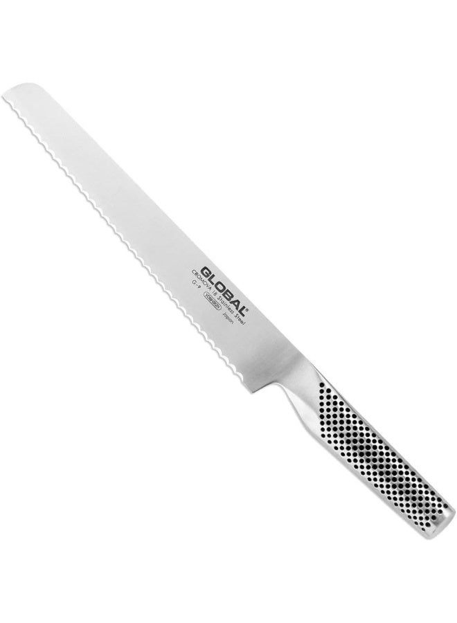 Bread Knife, 22 cm. Stainless Steel. Ergonomic Dimpled handles ensures safe grip. Perfectly Balanced. Handcrafted in Japan.