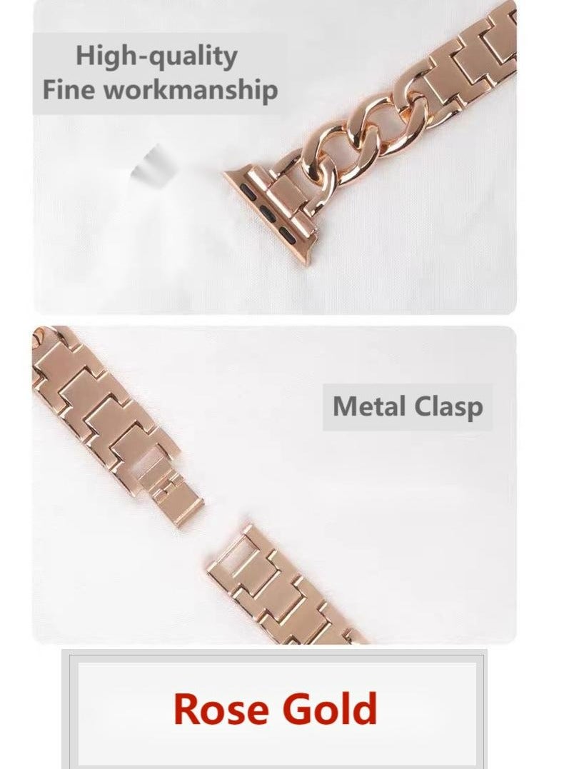 Elegant Metal Denim Chain Band style Apple Watch Band for 42/44/45mm, Compatible with iWatch Series 9/8/7/SE/6/5/4/3/2/1(Rose Gold)