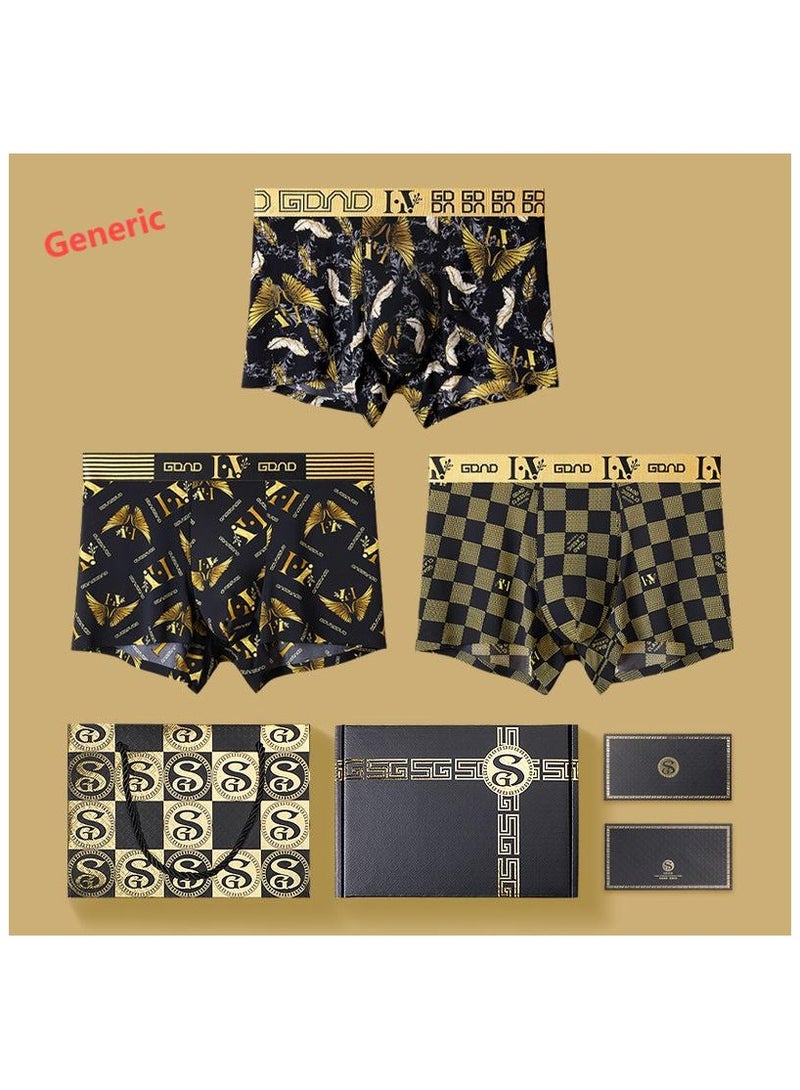 Boxed Men's Fashionable Printed Summer Lightweight Boxed Underwear Set Of 3 Pieces