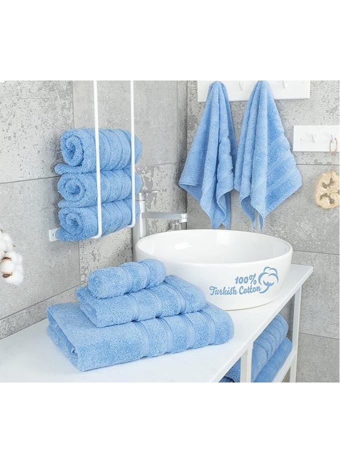 Towel Set Luxury Hotel Quality 600 GSM Genuine Combed Cotton, Super Soft & Absorbent Family Bath Towels 6 Piece Set -  2 Bath Towels, 2 Hand Towels, 2 Washcloths - Sky Blue