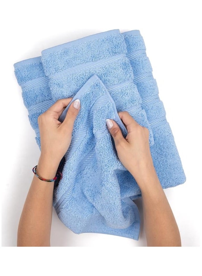 Towel Set Luxury Hotel Quality 600 GSM Genuine Combed Cotton, Super Soft & Absorbent Family Bath Towels 6 Piece Set -  2 Bath Towels, 2 Hand Towels, 2 Washcloths - Sky Blue