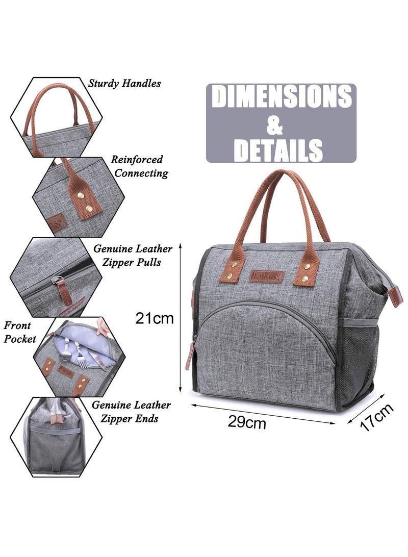 Insulated Lunch Bag, Large Durable Waterproof Leakproof Cooler Tote Bag for Men Women, Adult Reusable Lunch Bag for Work, School, Travel and Picnic (Grey)