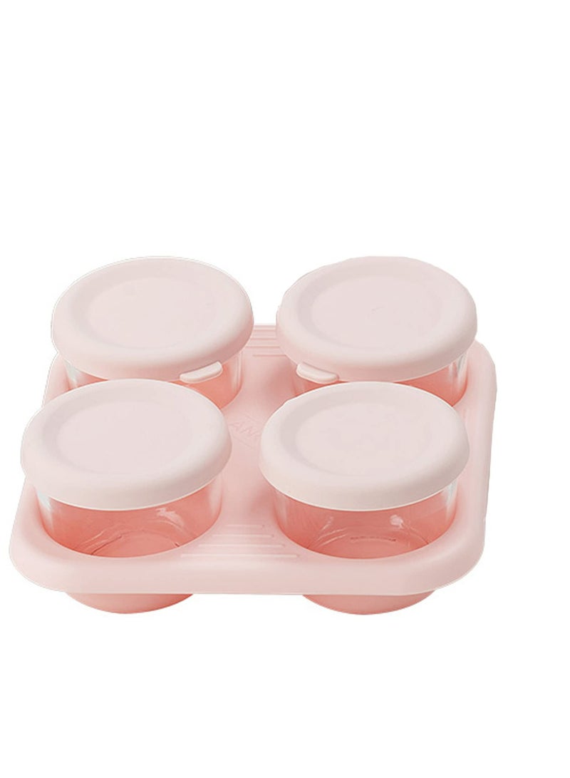 4 Packs Small Glass Baby Food Storage Containers with Lids and Stackable Tray, Leakproof Small Airtight Glass Jars, 3 Ounce