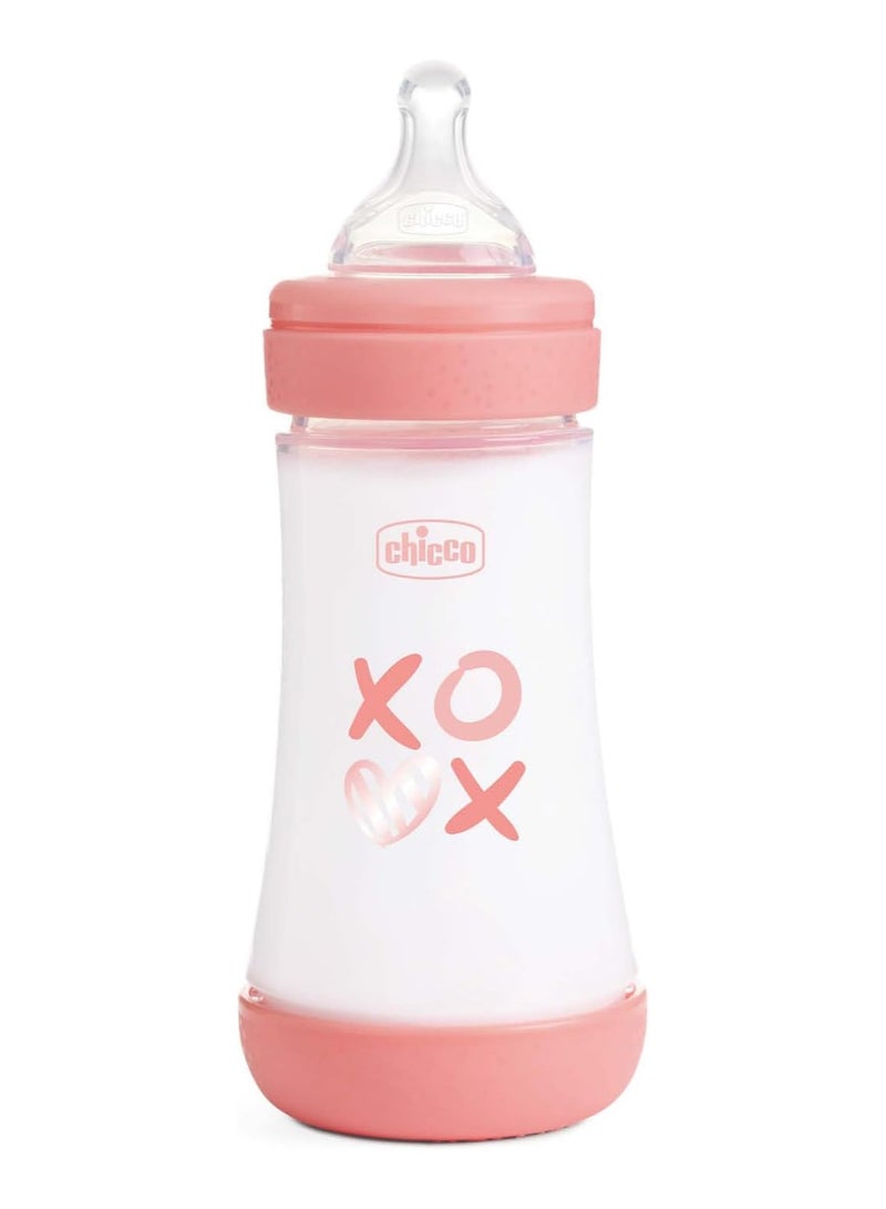 Chicco Perfect 5 Feeding Bottle 240ml Medium Flow 2m+ Silicone, Pink