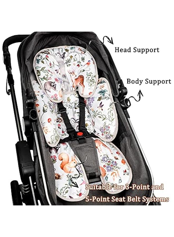 2-in-1 Baby Car Seat Head & Body Support, Reversible Infant Car Seat Insert for Newborn Boys Girls, Soft Carseat Cushion Perfect for Baby Car Seats, Strollers, Bouncers, Woodland Animal