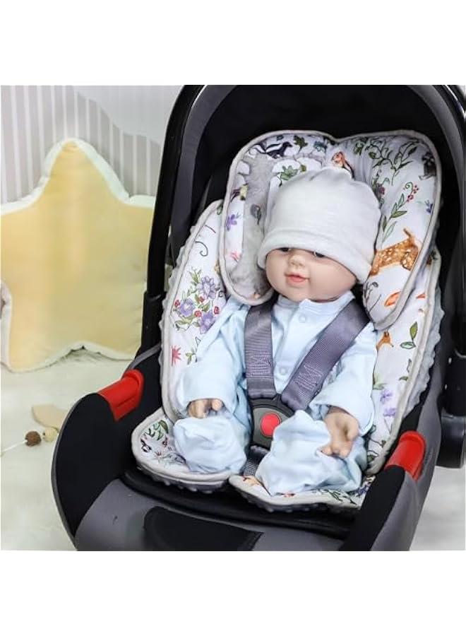 2-in-1 Baby Car Seat Head & Body Support, Reversible Infant Car Seat Insert for Newborn Boys Girls, Soft Carseat Cushion Perfect for Baby Car Seats, Strollers, Bouncers, Woodland Animal