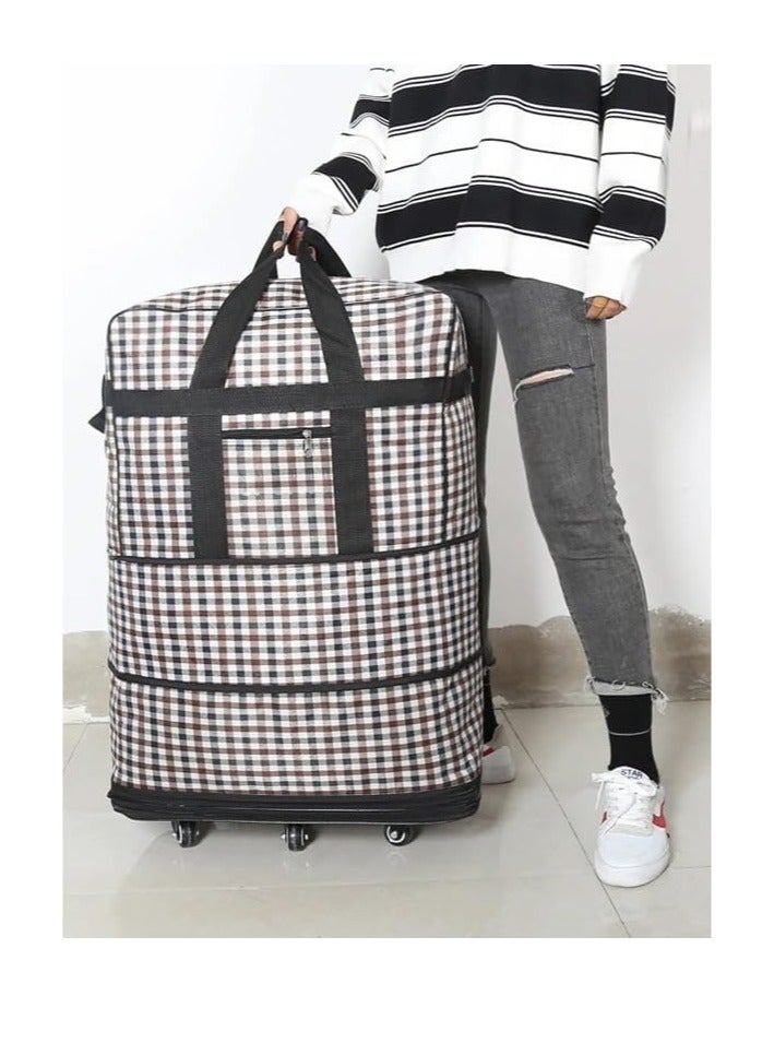 Travel Moving Trolley Luggage Foldable Bag with Wheels XX-Large 30kg/120L Waterproof Zipper Extendable Duffel Organizer Bag ( Checks )