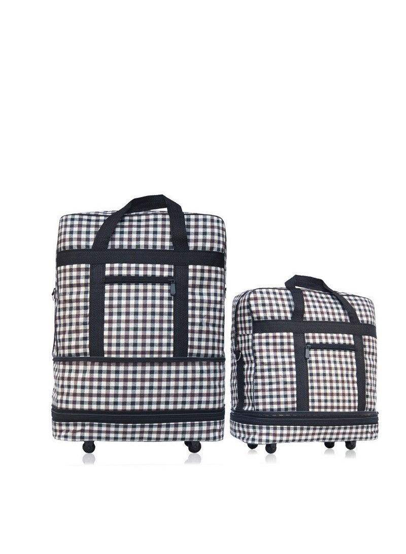 Travel Moving Trolley Luggage Foldable Bag with Wheels XX-Large 30kg/120L Waterproof Zipper Extendable Duffel Organizer Bag ( Checks )