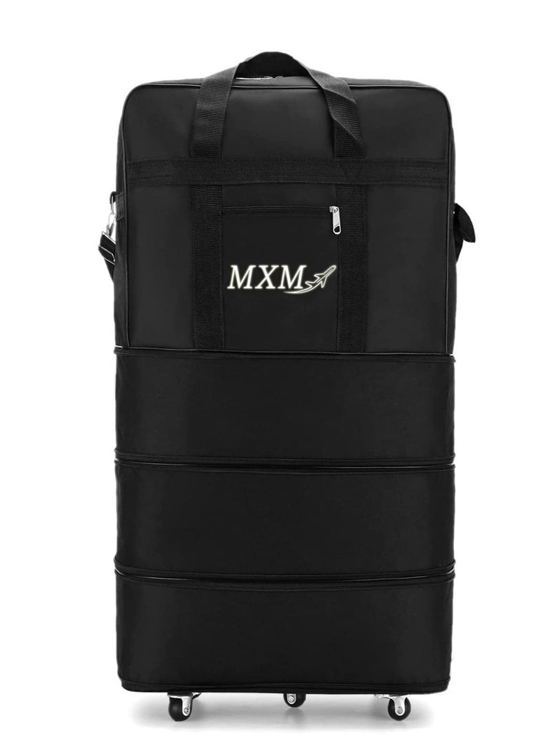 Travel Moving Trolley Luggage Foldable Bag with Wheels XX-Large 30kg/120L Waterproof Zipper Extendable Duffel Organizer Bag ( Black )