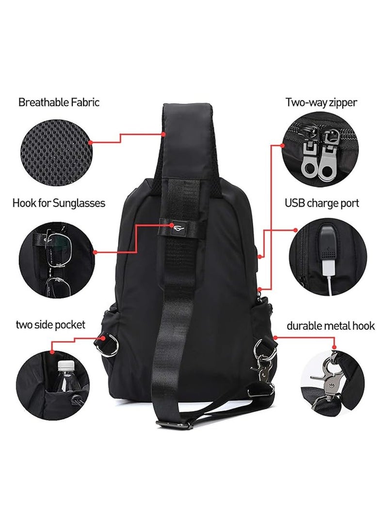 Crossbody Shoulder Bag, Chest Backpack With USB Charging Port, Waterproof, Lightweight,Suitable For Travel, Work, Sports