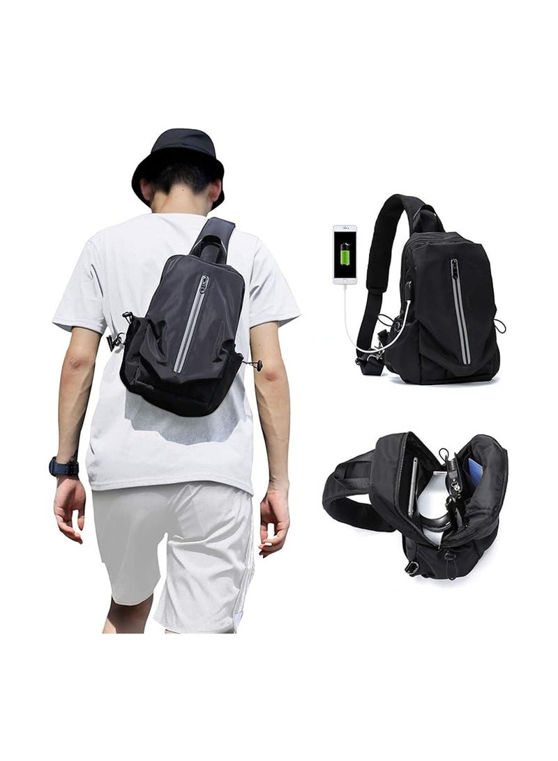 Crossbody Shoulder Bag, Chest Backpack With USB Charging Port, Waterproof, Lightweight,Suitable For Travel, Work, Sports