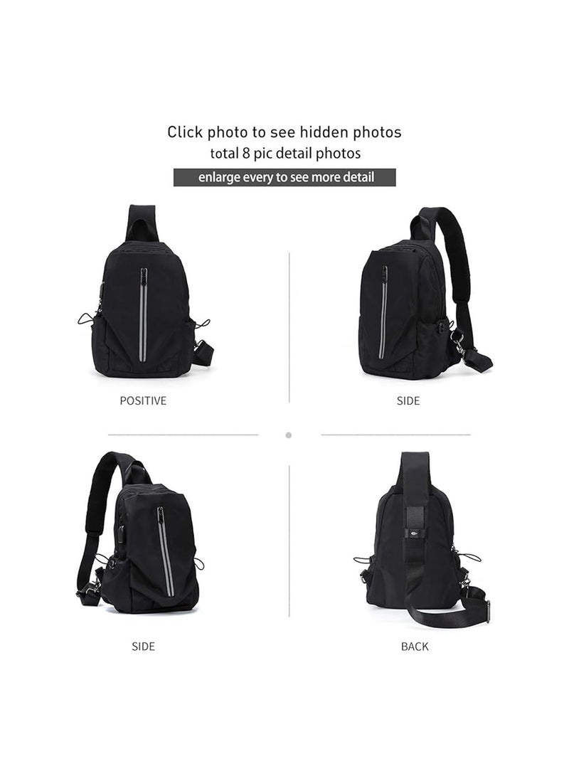 Crossbody Shoulder Bag, Chest Backpack With USB Charging Port, Waterproof, Lightweight,Suitable For Travel, Work, Sports