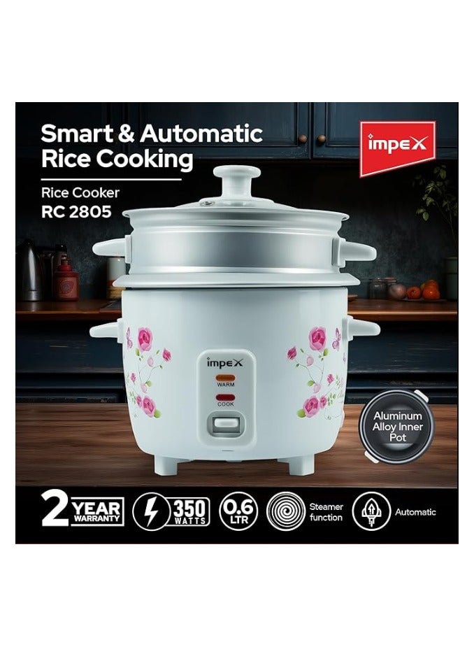 Electric Rice Cooker, Drum Cooker, Automatic Cooking, Keep Warm, Safety Protection, Cool Touch Body, Carrying Handle, Measuring Cup, Spoon, Steamer 1.5 L 500 W RC 2802 Multicolour