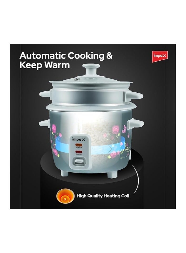 Electric Rice Cooker, Drum Cooker, Automatic Cooking, Keep Warm, Safety Protection, Cool Touch Body, Carrying Handle, Measuring Cup, Spoon, Steamer 1.5 L 500 W RC 2802 Multicolour