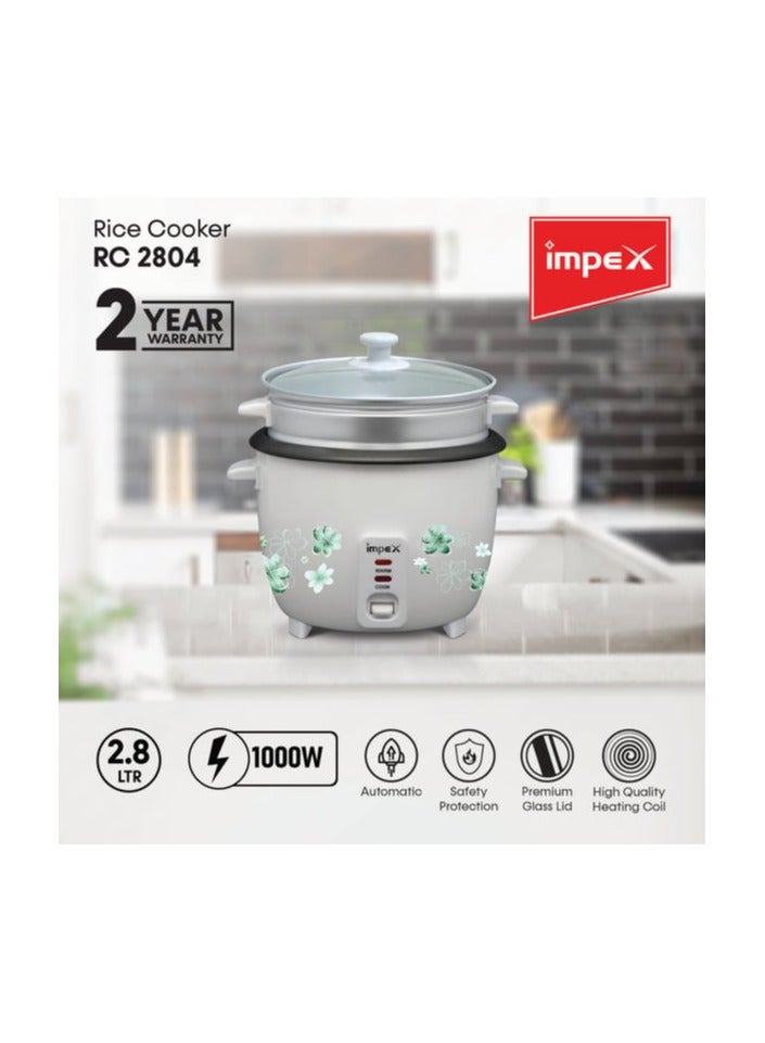 Electric Rice Cooker, Drum Cooker, Automatic Cooking, Keep Warm, Safety Protection, Cool Touch Body, Carrying Handle, Measuring Cup, Spoon, Steamer 1.5 L 500 W RC 2802 Multicolour