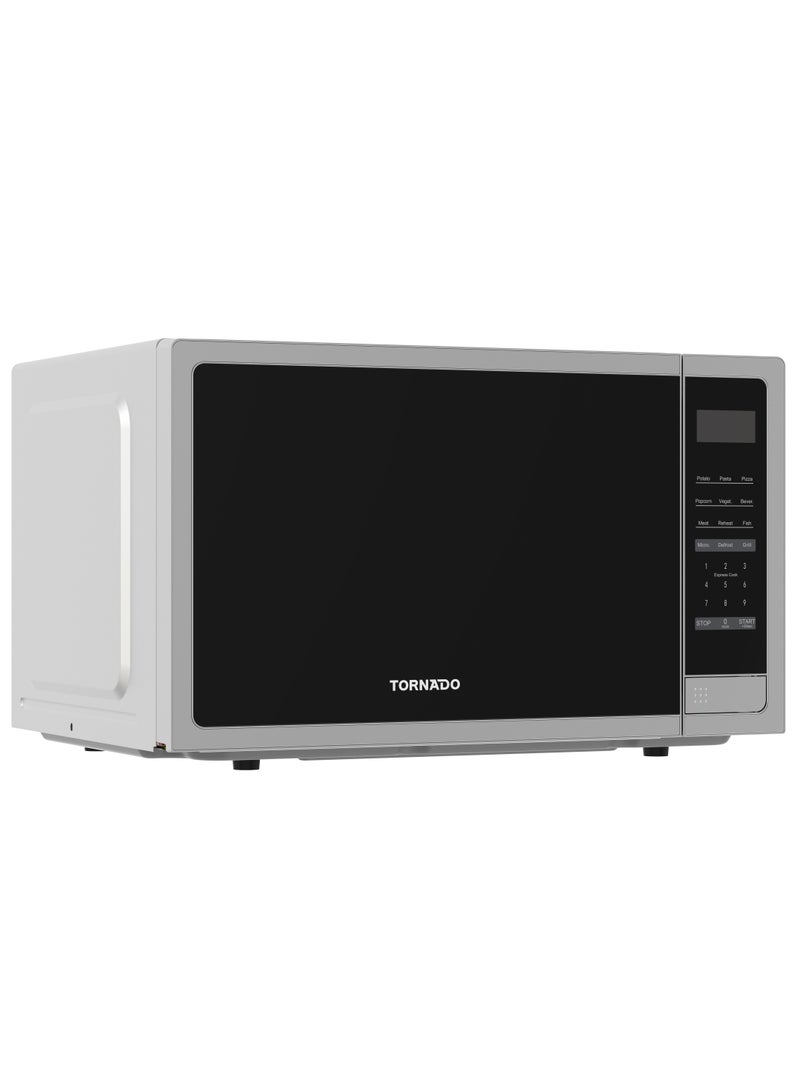 Tornado 42 Liters Digital Microwave Oven 3 in 1 with Grill function 10 Power Levels, 1000W, Touch Control panel, Child-Safety-Lock, Defrost Function, 8 Auto cooking function, Silver, TWDG-42-S-E