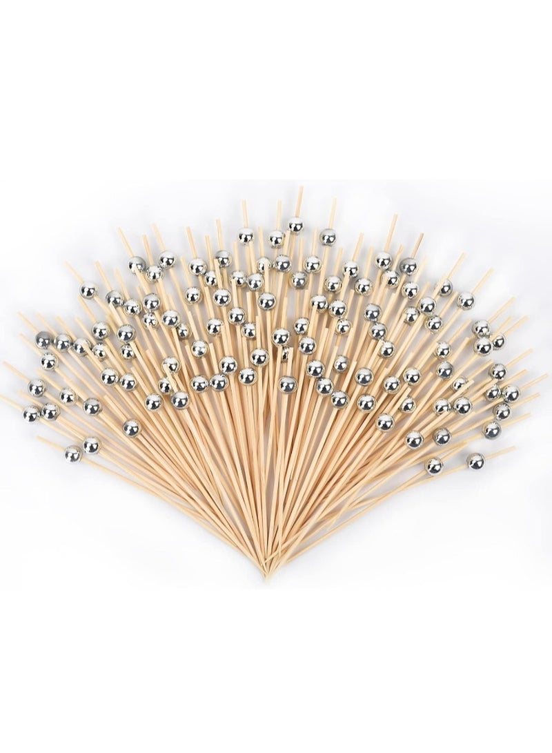 100 Counts 4.7 inch Bamboo Picks with Silver pearl end are made up off highest quality bamboo to give an elegant finish
