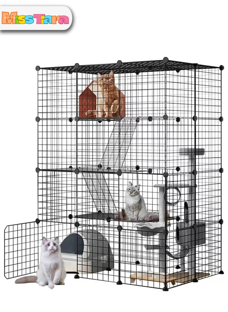 Cat Cage,Cat Cages Indoor Large,DIY Cat Enclosure Outdoor,Pet Cage for Rabbits, Small Animals (black 140x105x70 cm)