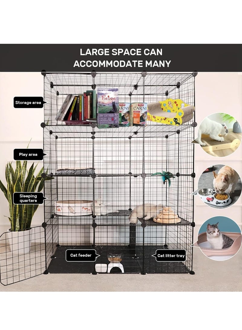 Cat Cage, Cat house, Cat Cages Indoor Large, DIY Cat Enclosure Outdoor, Pet Cage for Rabbits, Small Animals ,Cat tree can be placed (black 147x111x75 cm)