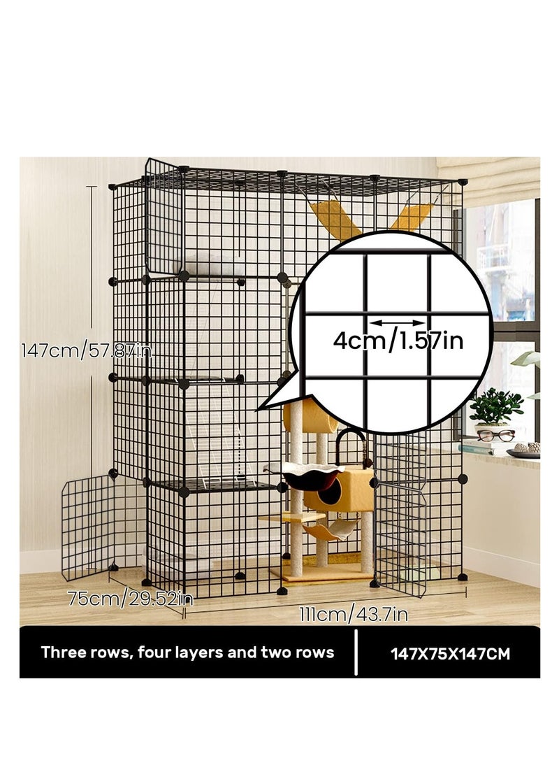 Cat Cage, Cat house, Cat Cages Indoor Large, DIY Cat Enclosure Outdoor, Pet Cage for Rabbits, Small Animals ,Cat tree can be placed (black 147x111x75 cm)