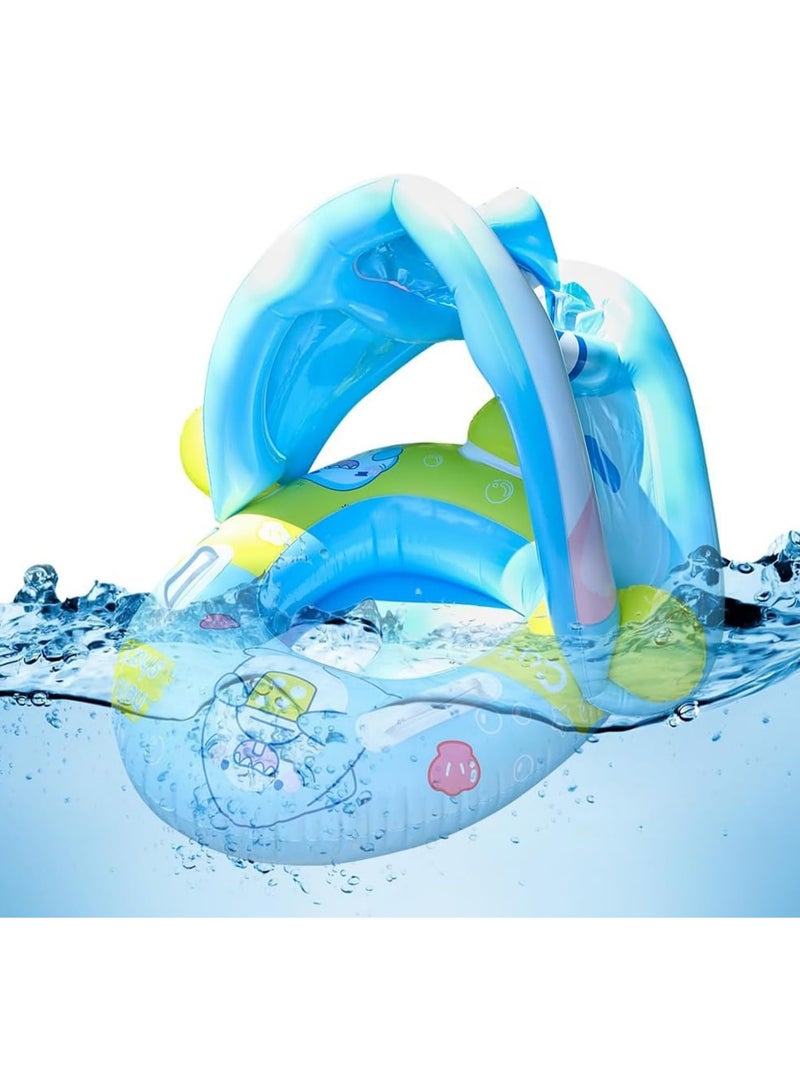Baby pool float,Swimming Pool Float Boat with Sun Protection Canopy Inflatable Pool Float Yacht Ring Awning Inflatable Swimming Training Float Seat for Boys Girls Summer Outdoor
