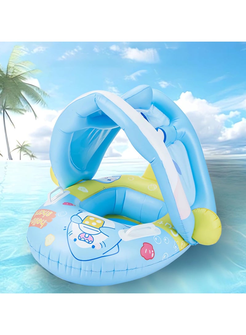Baby pool float,Swimming Pool Float Boat with Sun Protection Canopy Inflatable Pool Float Yacht Ring Awning Inflatable Swimming Training Float Seat for Boys Girls Summer Outdoor