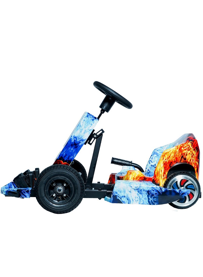 Kids Electric Go Kart Up to 65Kg Riders, 20KM/Hr, Wheel with LED Lights, Safety Kit Included, Red & Blue Fire