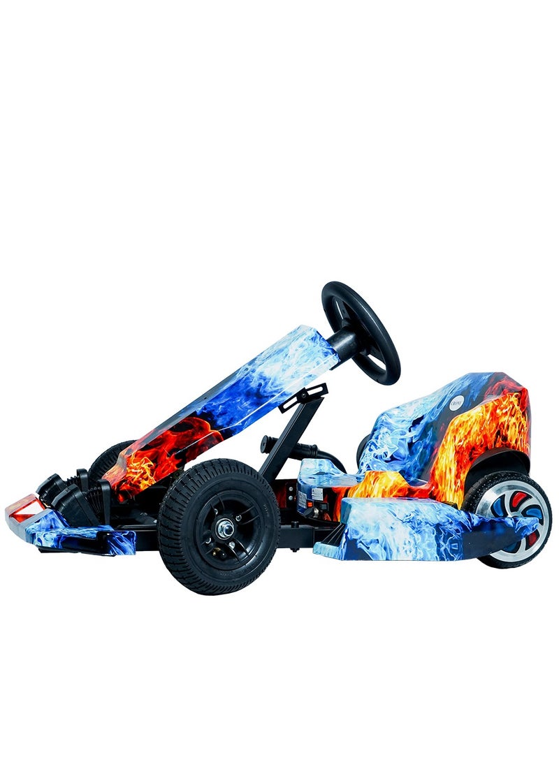 Kids Electric Go Kart Up to 65Kg Riders, 20KM/Hr, Wheel with LED Lights, Safety Kit Included, Red & Blue Fire