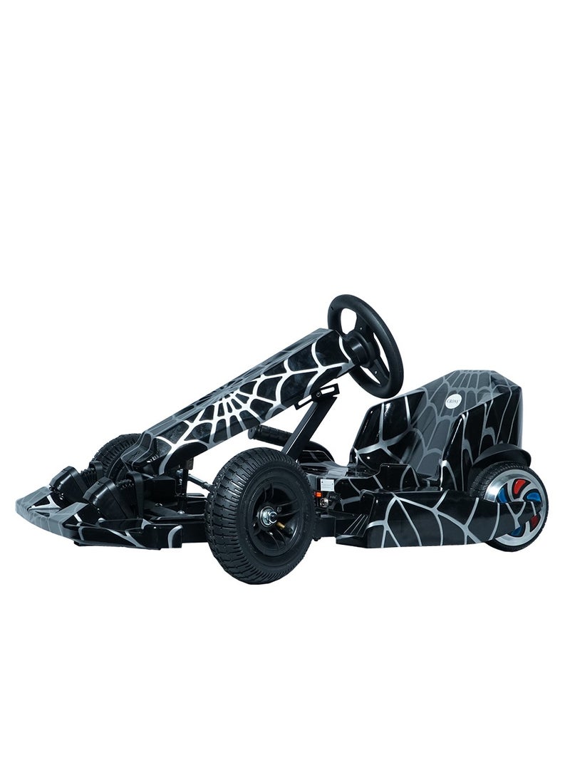 Kids Electric Go Kart Up to 65Kg Riders, 20KM/Hr, Wheel with LED Lights, Safety Kit Included, Black Spider