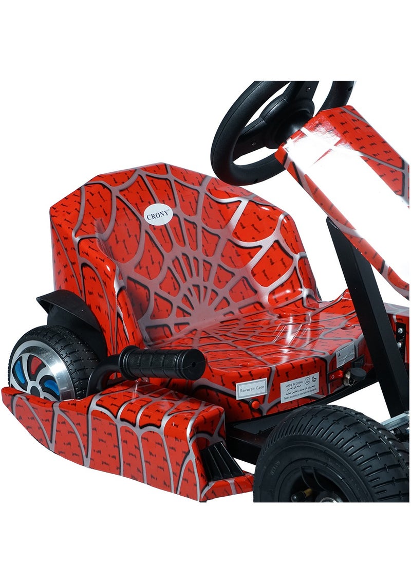 Kids Electric Go Kart Up to 65Kg Riders, 20KM/Hr, Wheel with LED Lights, Safety Kit Included, Red Spider