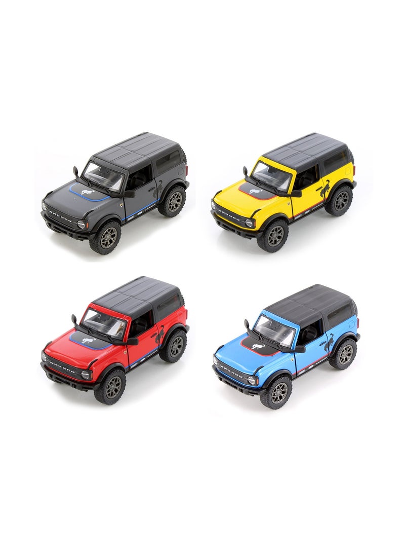 Pack of 4 Pcs 1:34 Scale Door Openable 2022 Ford Bronco Hard Top with Printing Diecast Metal Alloy Toy Car
