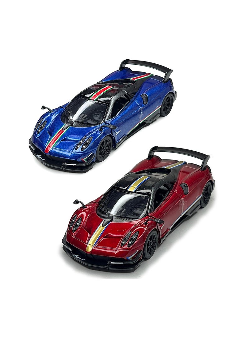 Pack of 2 Pcs 1:38 Scale Door Openable Pull Back Action 2016 Pagani Huayra BC with Printing Diecast Alloy Metal Car-Assorted Colour