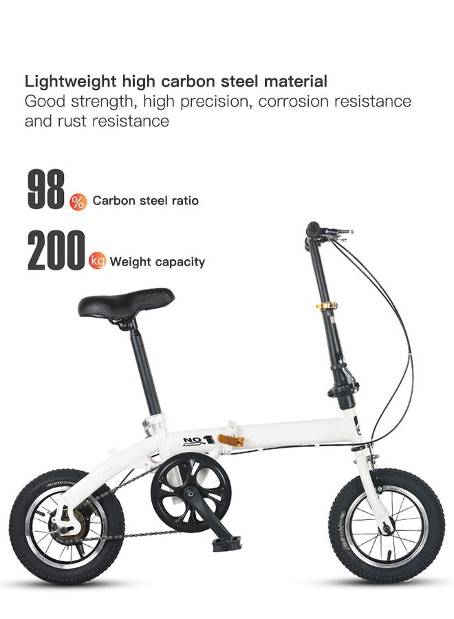 12 Inch Lightweight Folding Mountain Bike for Teenagers Height Adjustable High Carbon Steel Frame Dual Disc Brakes Folding Bicycle for Adults Youth Men Women