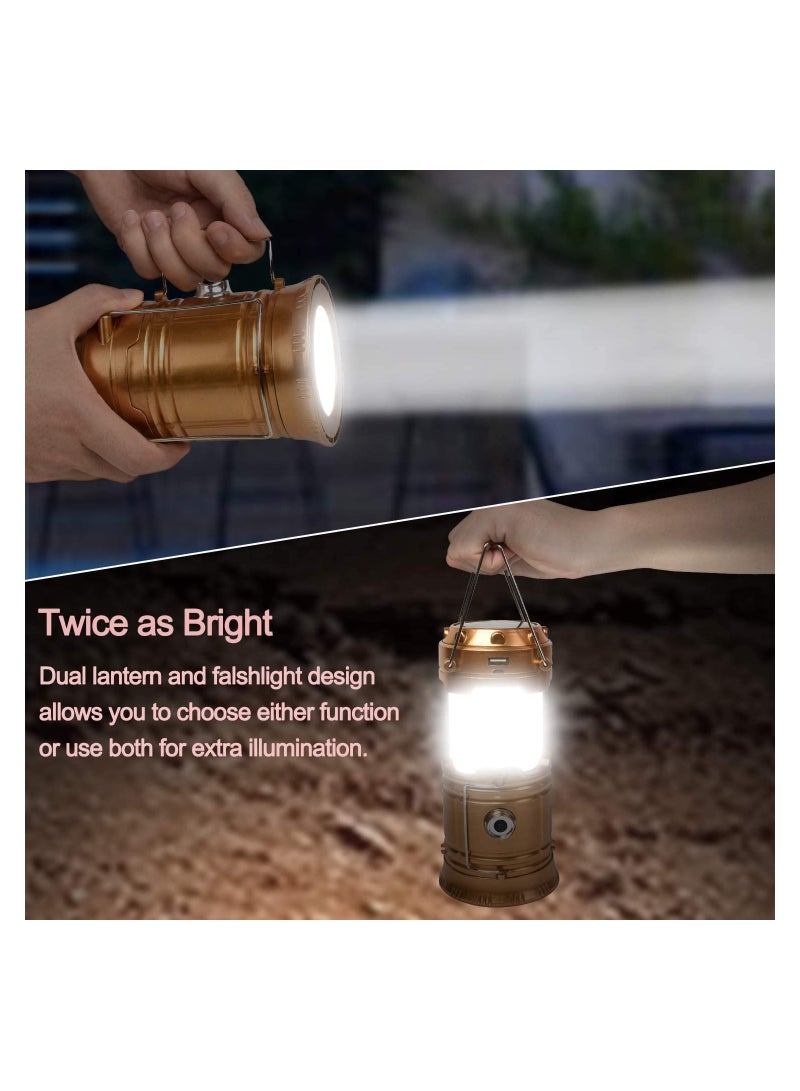 Solar Camping Lights 2 Packs, USB Direct Charge Ultra Bright LED Collapsible Water Resistant Lanterns Flashlights