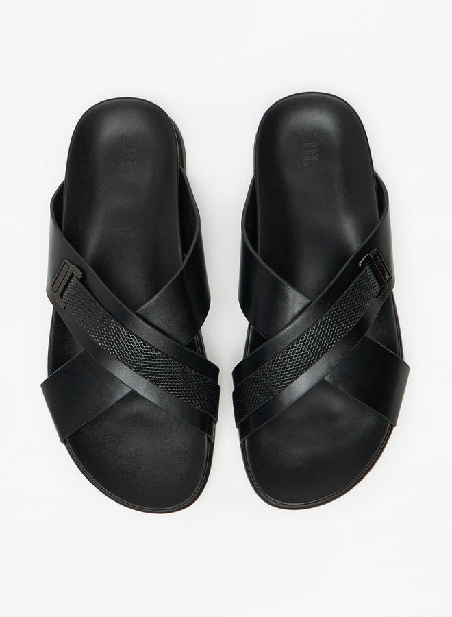 Textured Slip-On Cross Strap Arabic Sandals