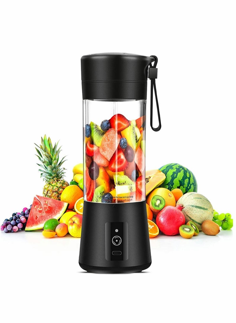 Portable Blender, Travel Blender, Mini Blender, Personal Mixer Fruit Rechargeable with USB, 380ml, Fruit Juice for Great Mixing (Black)