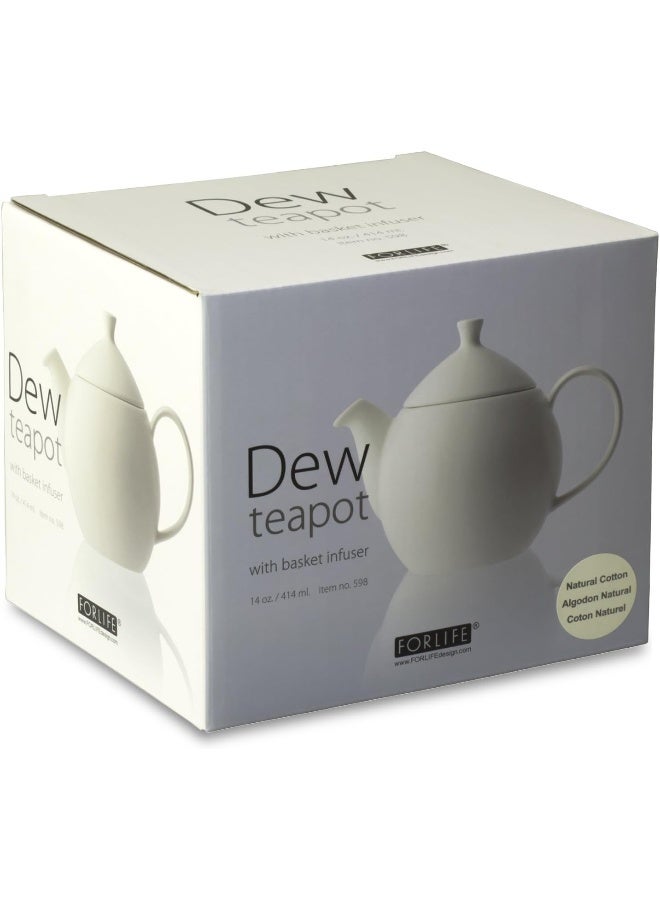 Dew Teapot With Basket Infuser Natural Cotton 14 Oz/414Ml