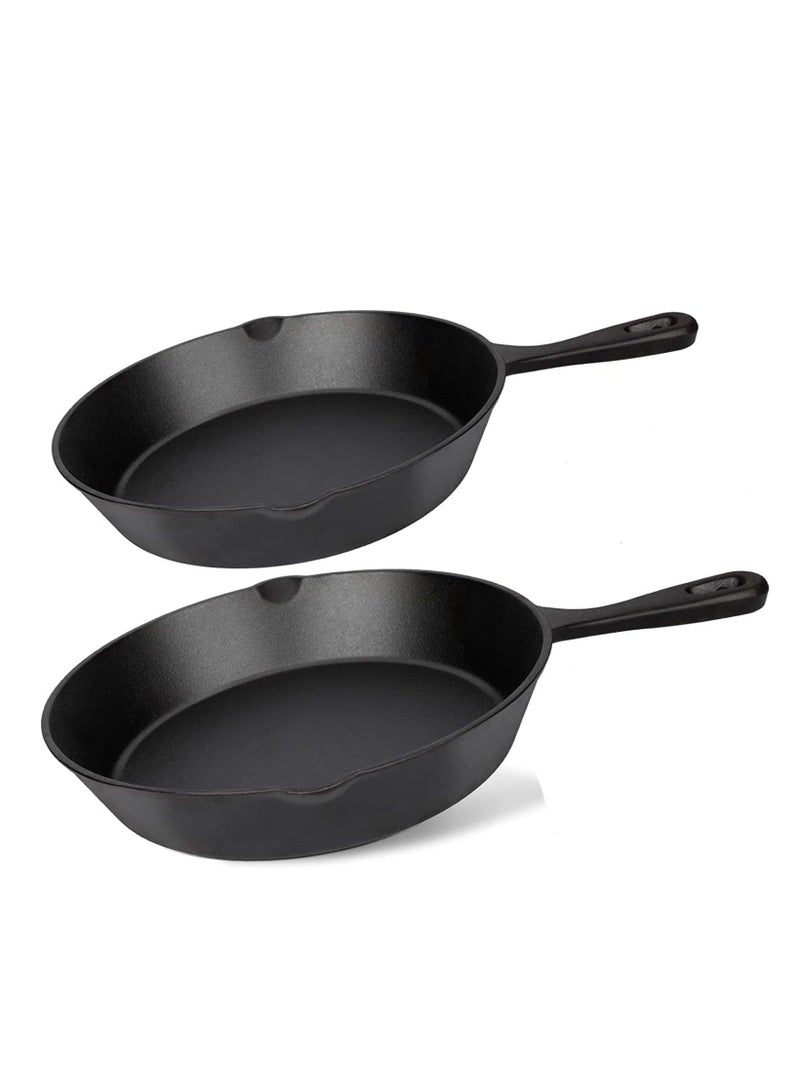 2 Pcs 10” and 12 Inch Round Pre-Seasoned Skillet Cast Iron Frying Pans Set - Black