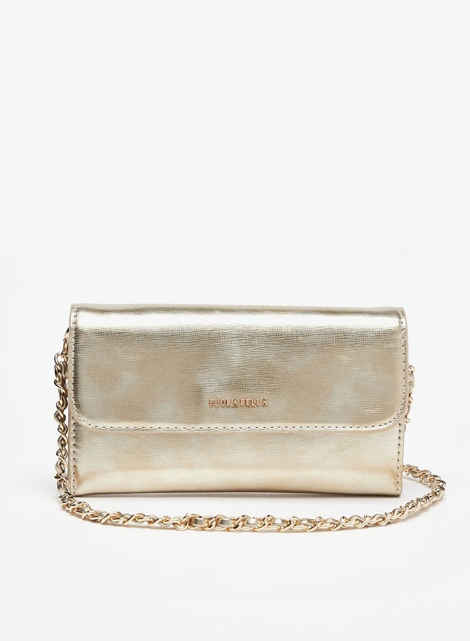 Textured Clutch with Magnetic Button Closure and Chain Strap