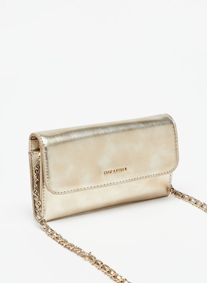 Textured Clutch with Magnetic Button Closure and Chain Strap