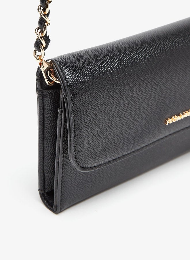 Textured Clutch with Magnetic Button Closure and Chain Strap