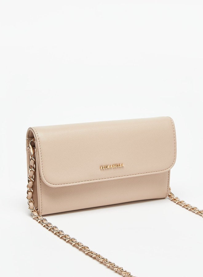 Textured Clutch with Magnetic Button Closure and Chain Strap