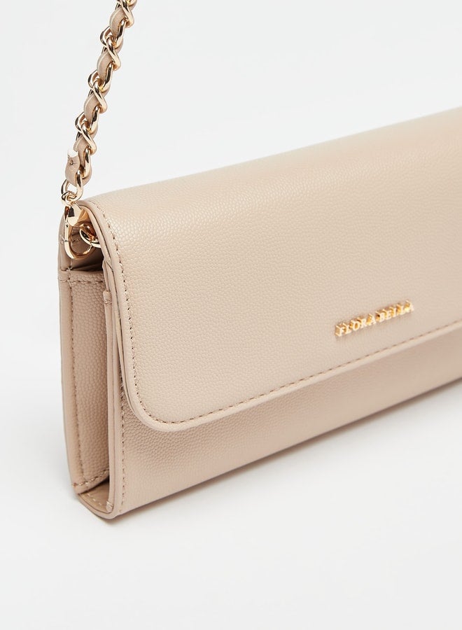 Textured Clutch with Magnetic Button Closure and Chain Strap