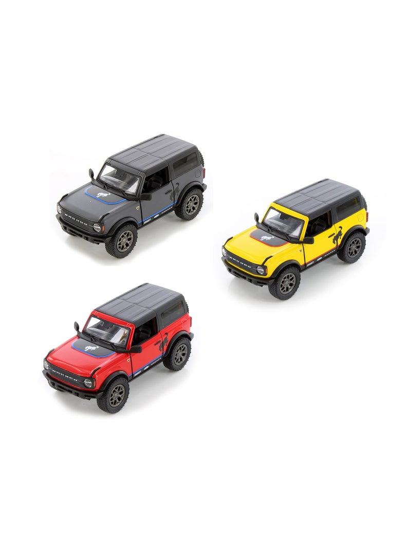 Pack of 3 Pcs 1:34 Scale Door Openable 2022 Ford Bronco Hard Top with Printing Diecast Metal Alloy Toy Car
