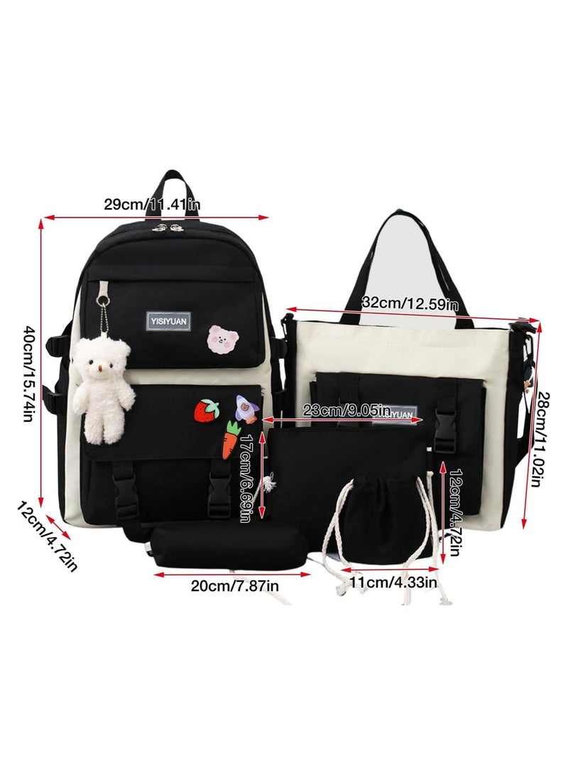 Kids Backpacks 5 pcs Backpack Set School Bag Kids' Book bag Casual pack Travel Backpack include Shoulder Bag Handbag Drawstring&Pencil Bag for Boys or Girls
