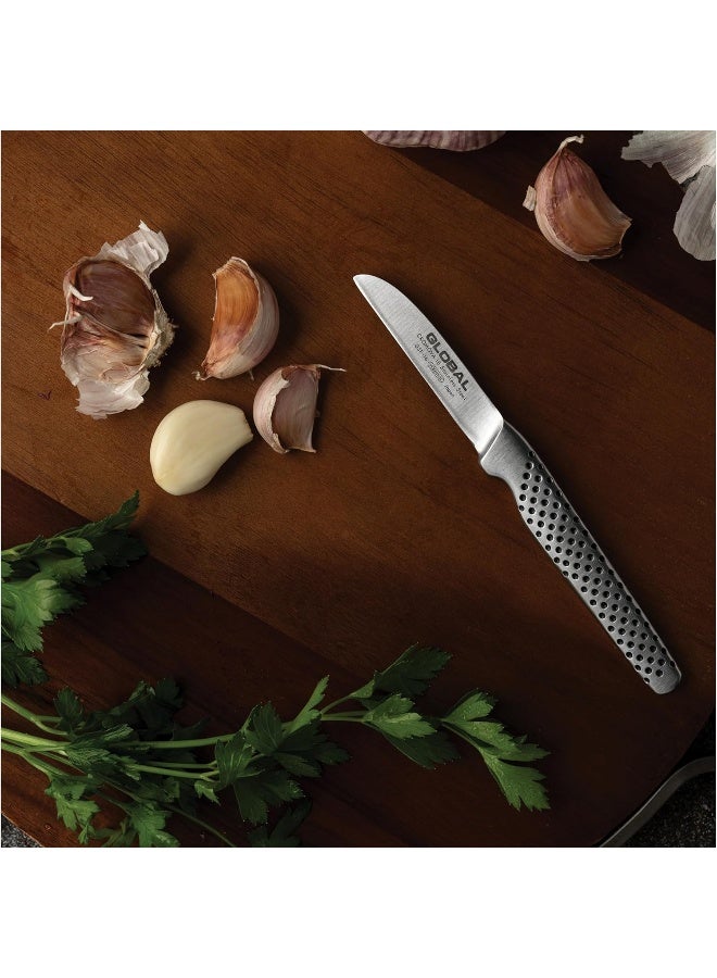 Straight Peeling Knife, 6 cm. Stainless Steel. Ergonomic Dimpled handles ensures safe grip. Perfectly Balanced. Handcrafted in Japan.