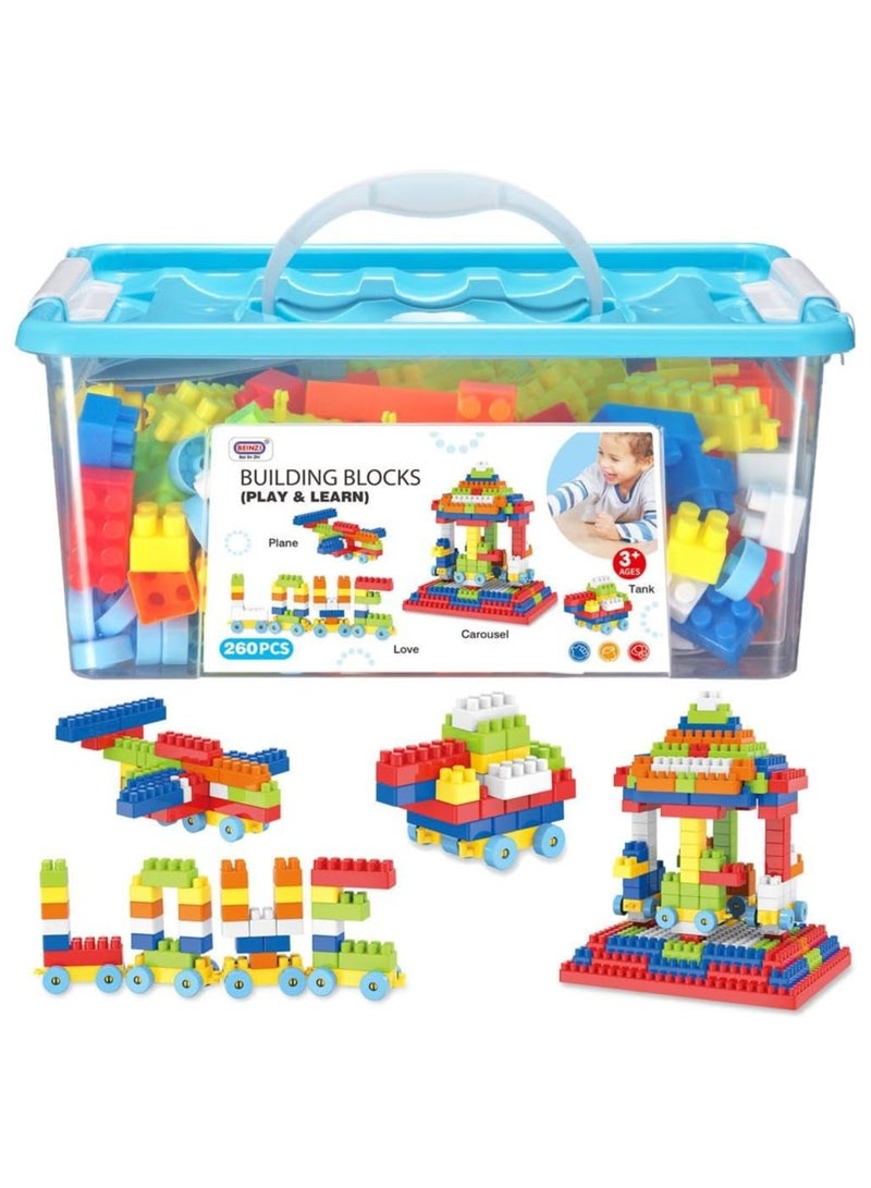 Home Smart Building Blocks Play and Learning for Toddlers Assorted Color Plastic Blocks of 260 PCs Kids Educational Build Playing Toy Blue