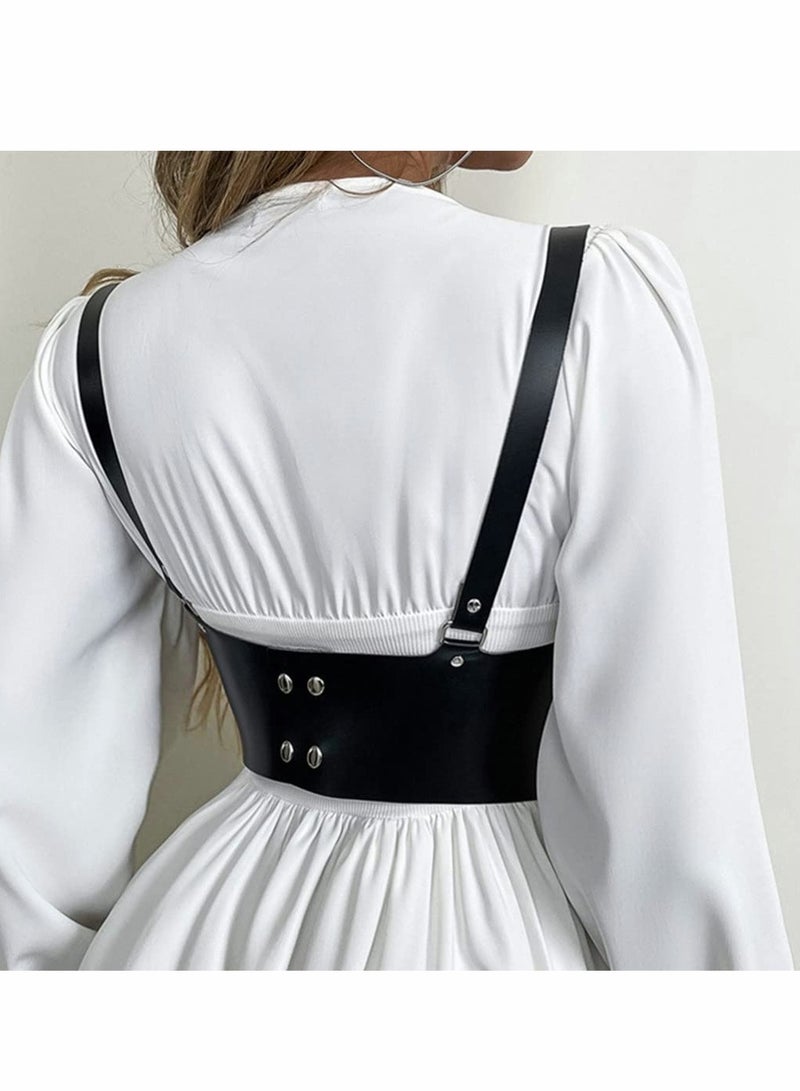 Leather Wide Waist Belt Women Tied Cinch Underbust Corset Belts  Punk Harness Waist Strap for Dresses Costume Rave Body Accessory