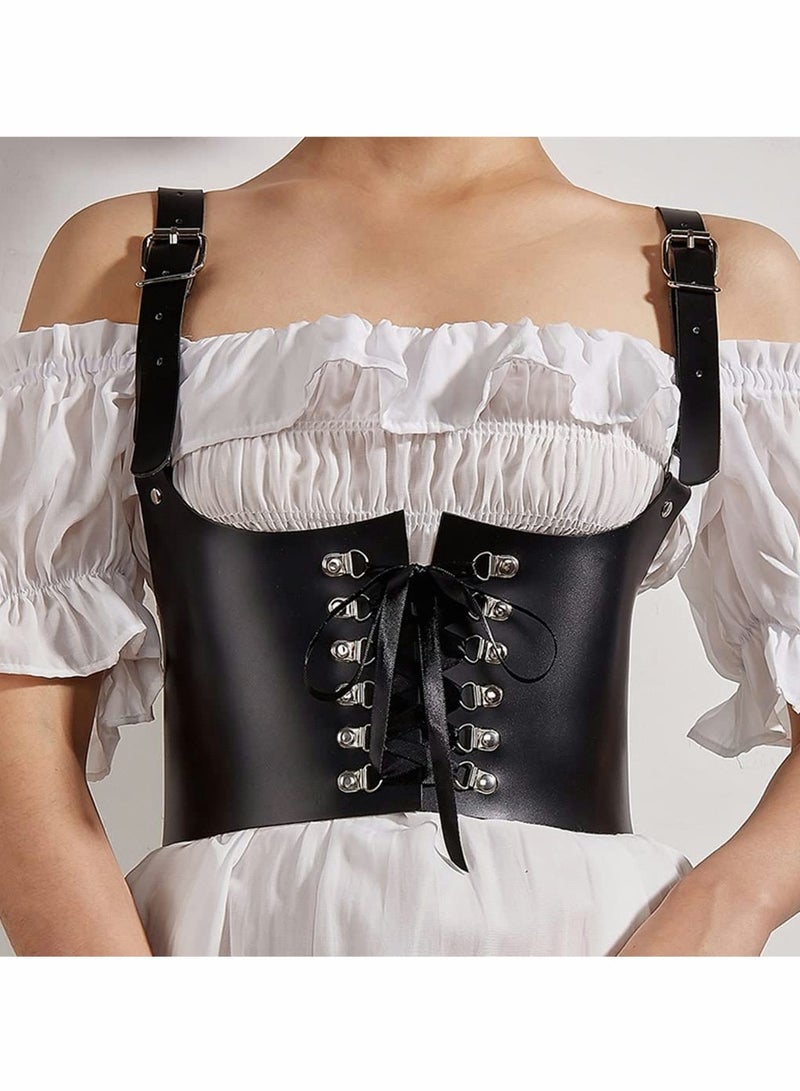 Leather Wide Waist Belt Women Tied Cinch Underbust Corset Belts  Punk Harness Waist Strap for Dresses Costume Rave Body Accessory