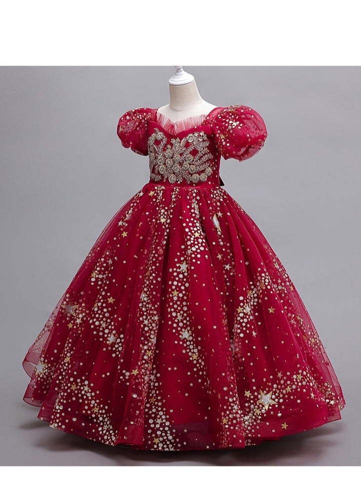 Elegant Girl Party Dress Sequin Embroidered Ball Evening Dress